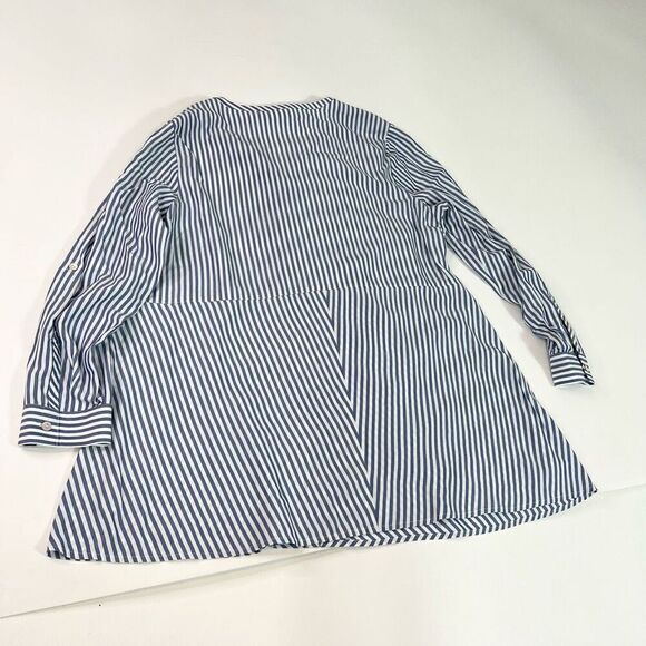 J. Jill Blouse Womens Large Blue & White Striped Button-Up Long-Sleeve Tunic Top - Picture 5 of 9